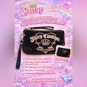 Juicy Couture Black and White Embroidered Wristlet